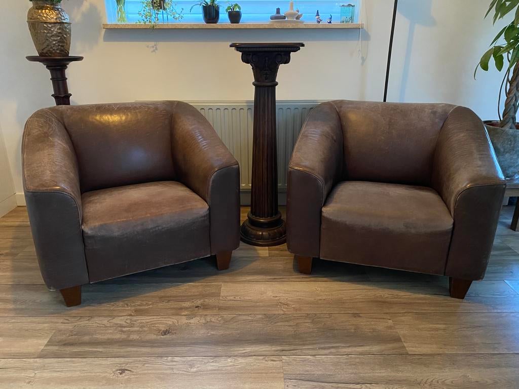 Leren Fauteuils leren stoelen bruin, Huis en Inrichting, Ophalen, Gebruikt, 75 tot 100 cm, Leer