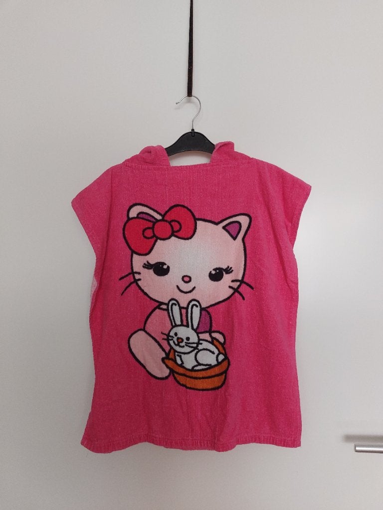 Badponcho roze met afbeelding van poes en konijn, Kinderen en Baby's, Ophalen of Verzenden, Zo goed als nieuw, Meisje, Zwem-accessoire