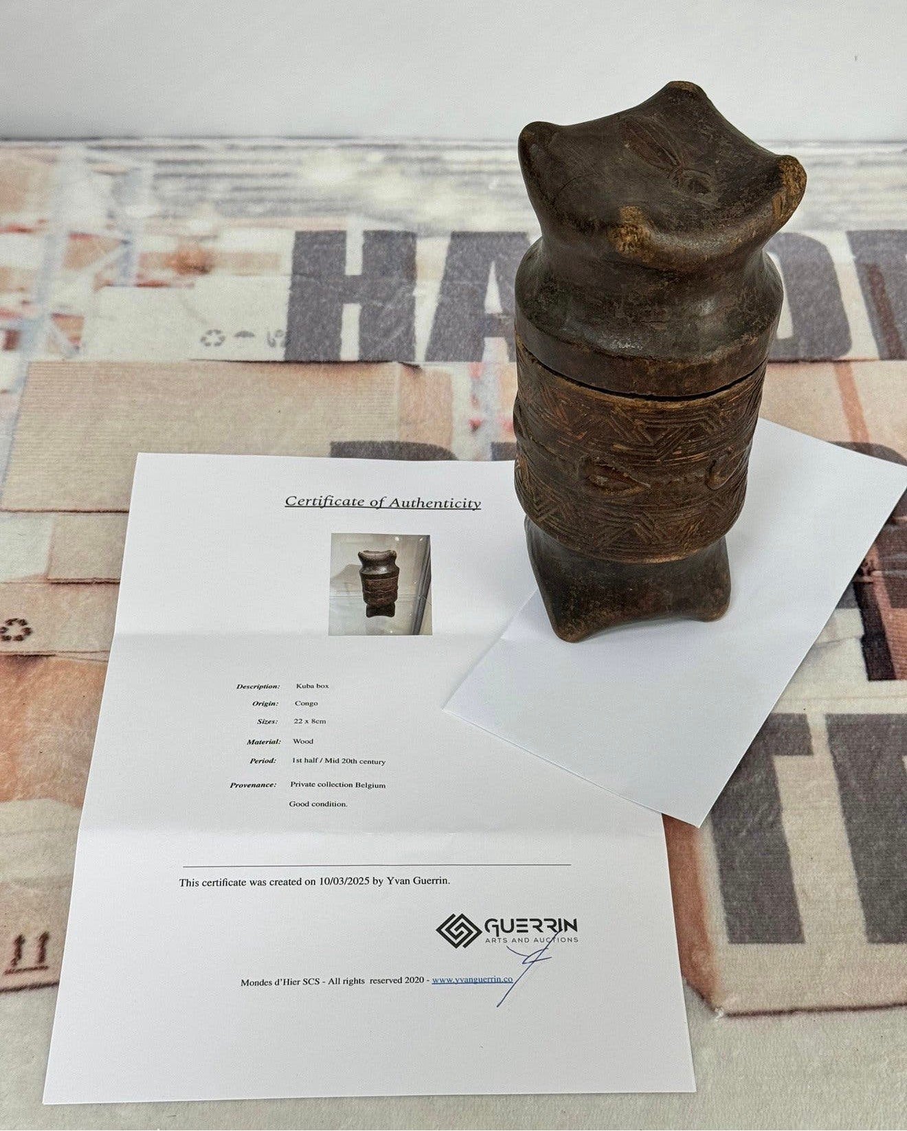 Doos Hout Congo 1930-1940 houten bak Afrika + Certificaat, Antiek en Kunst, Hout, Bruin, Afrika, Doos