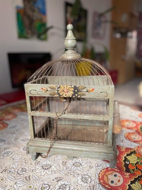 Vintage houten vogelkooitje, Huis en Inrichting, Ophalen, Hout, Meerkleurig, Gebruikt