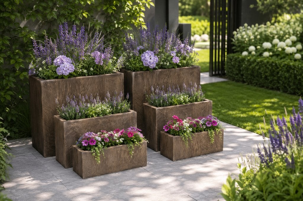 Set van 3 Grote Houtlook Plantenbakken Keramiek /Clayfibre, Tuin en Terras, Bloembakken en Plantenbakken, Ophalen, Overige materialen