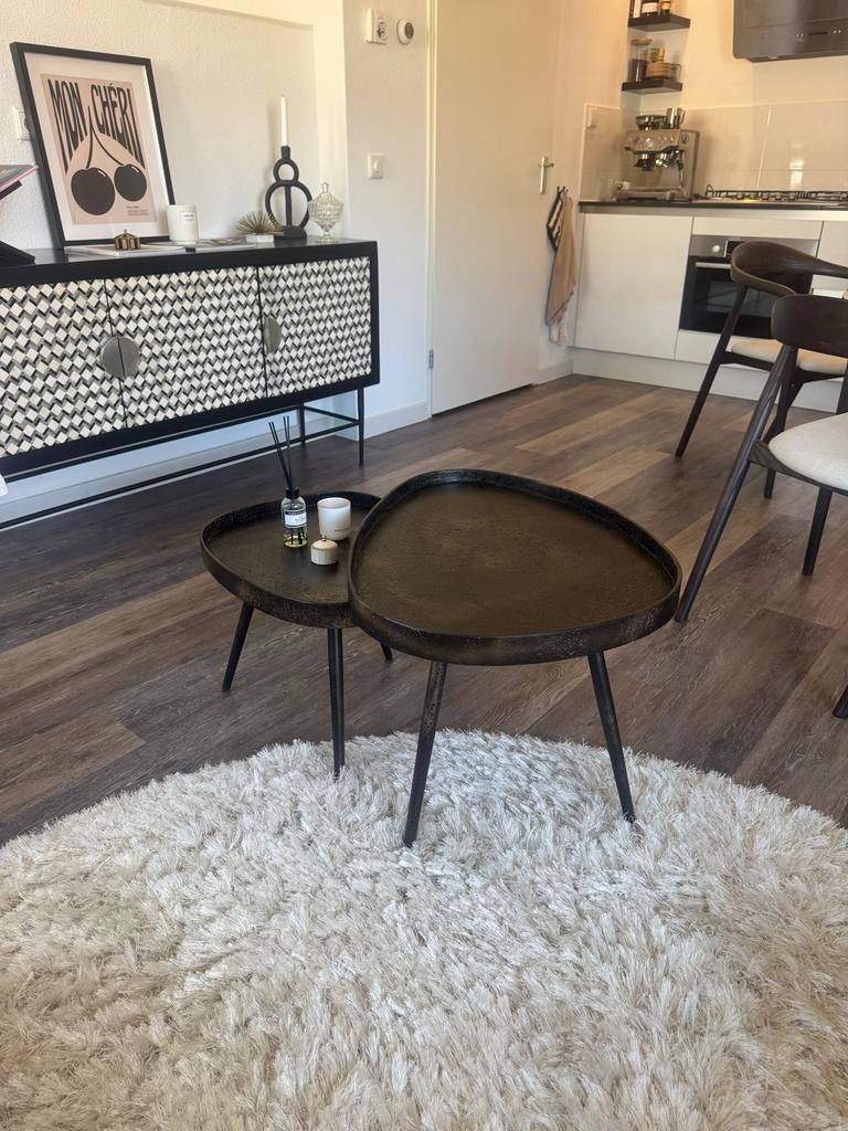 WOOOD bijzettafels - Set van 2 organische vormen, Metaal of Aluminium, 55 tot 75 cm, Zo goed als nieuw, Overige vormen