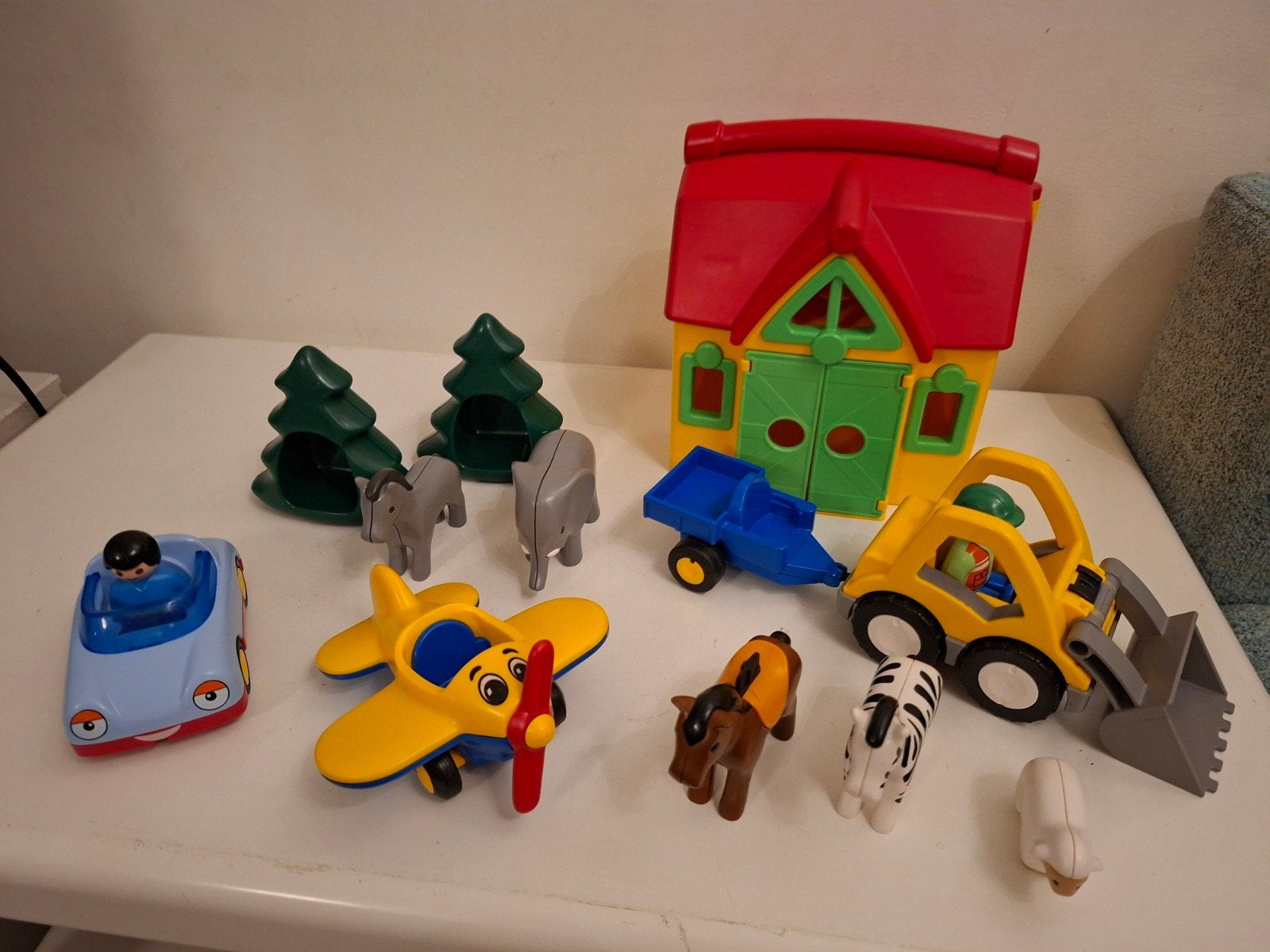 Playmobil 123 restje auto, vliegtuig, figuren, dieren, huis, Gebruikt, Losse onderdelen, 1.2.3, Ophalen of Verzenden