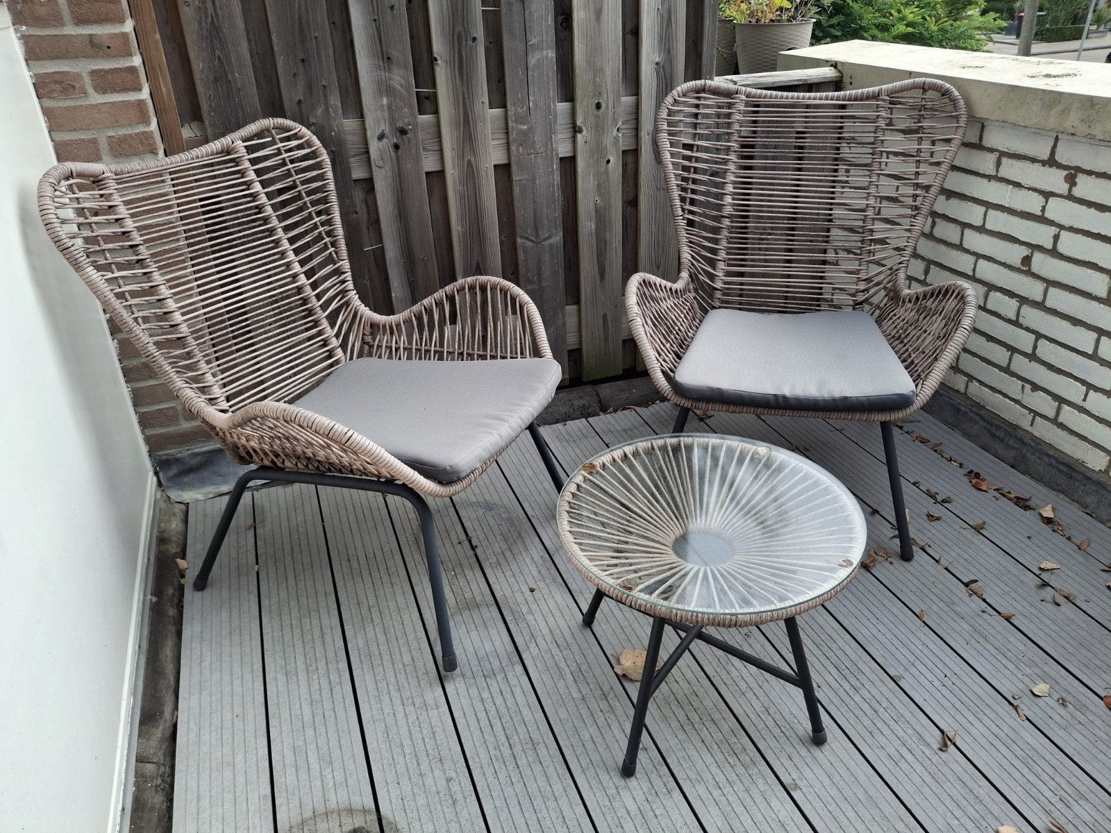 Tuinset met 2 Stoelen en Bijzettafel, Tuin en Terras, Gebruikt, Bijzettafel, Wicker, Tuinset