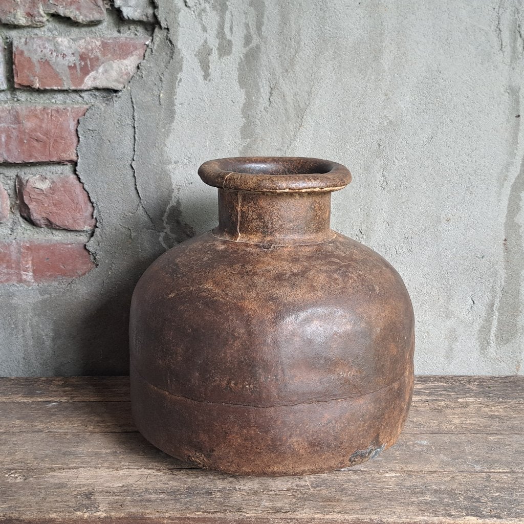 Stoere metalen kruik vaas pot hoogte 25cm ø 22cm *Etage3*, Gebruikt, ., Ophalen of Verzenden, .