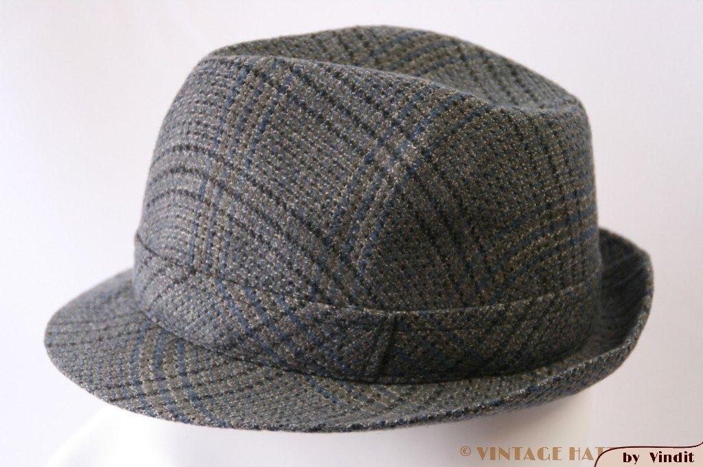 Vintage Vissers hoed blauw grijs 53 = XXS Baantjer stijl, Ophalen of Verzenden, Gedragen, 57 cm (M, 7⅛ inch) of minder, Hoed