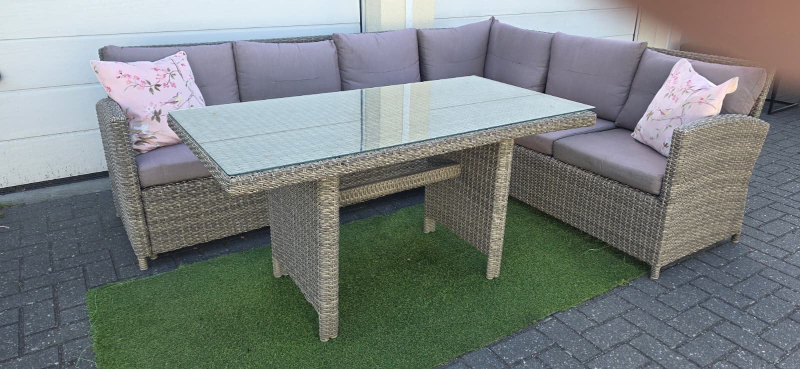 Tuinset / diningset met grijze kussens kan bezorgd worden!!!, Ophalen, Zo goed als nieuw, Wicker