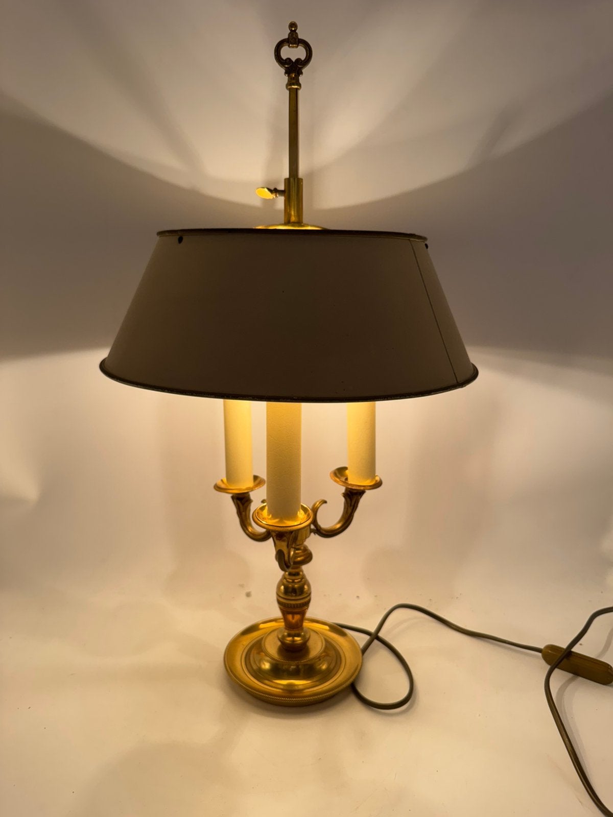 Franse Bouillotte lamp – Messing met verstelbare crème/, Ophalen of Verzenden