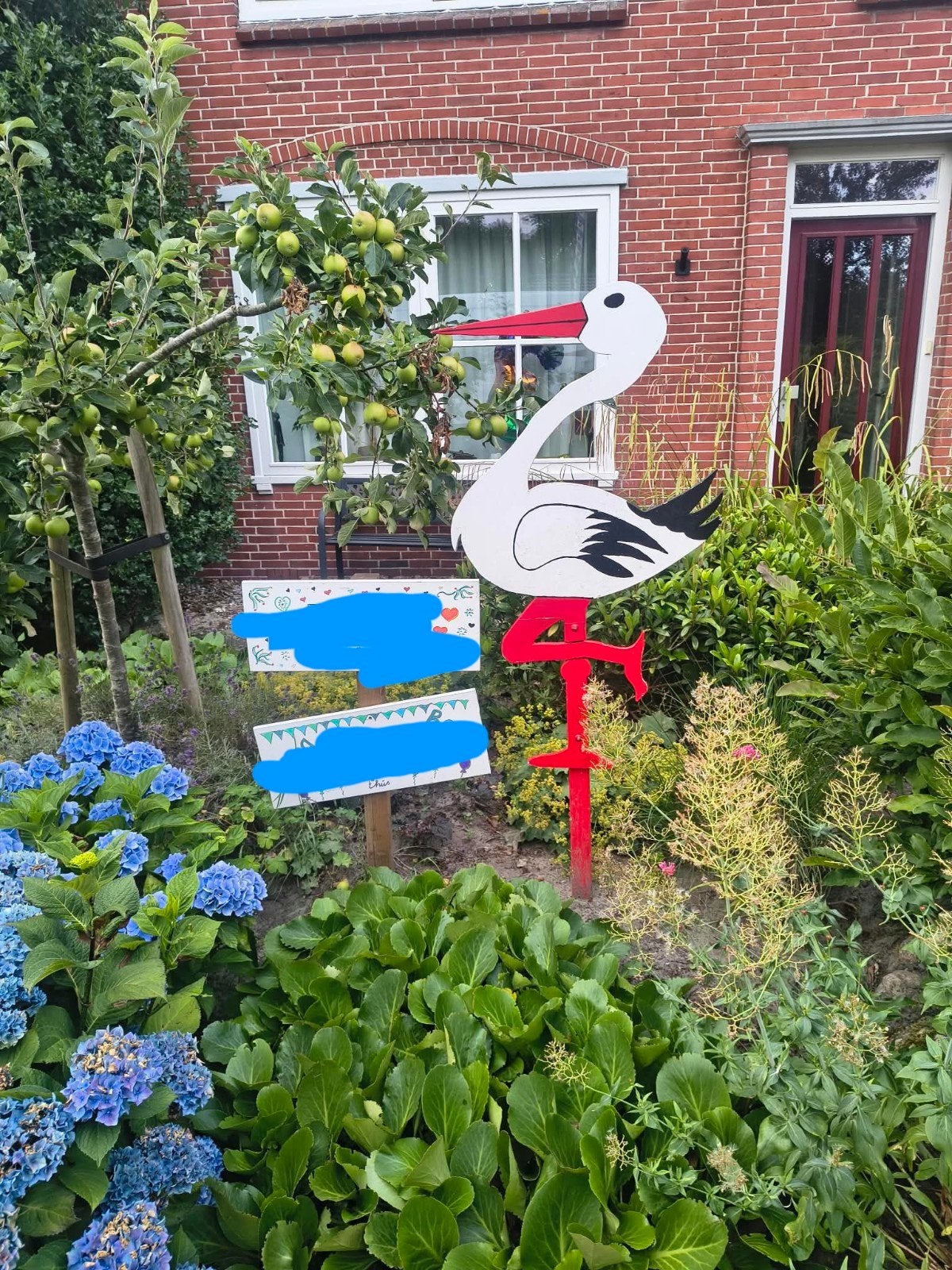 Ooievaar tuin decoratie - Geboorte aankondiging, Ophalen, Gebruikt, Wit, Hout