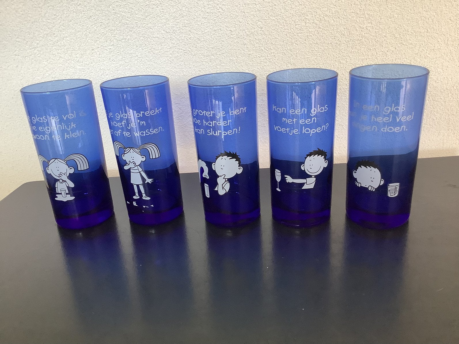 Vintage blauwe Bleu Band glazen (1999), Ophalen of Verzenden, Zo goed als nieuw, Gebruiksvoorwerp