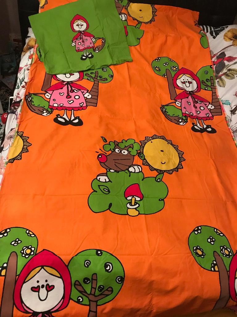 Roodkapje dekbedovertrek oranje groen 140x200-240 + 1 sloop, Jongetje of Meisje, Dekbedovertrek, Nieuw, Oranje