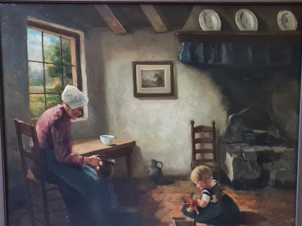 Interiurstuk, Antiek en Kunst, Kunst | Etsen en Gravures, Ophalen, Dagelijks leven, Overige technieken, 80 cm