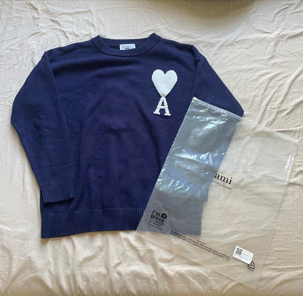 Ami Paris Ami de Coeur Trui - Donkerblauw, Kleding | Heren, Truien en Vesten, Ophalen of Verzenden, Zo goed als nieuw, Maat 46 (S) of kleiner