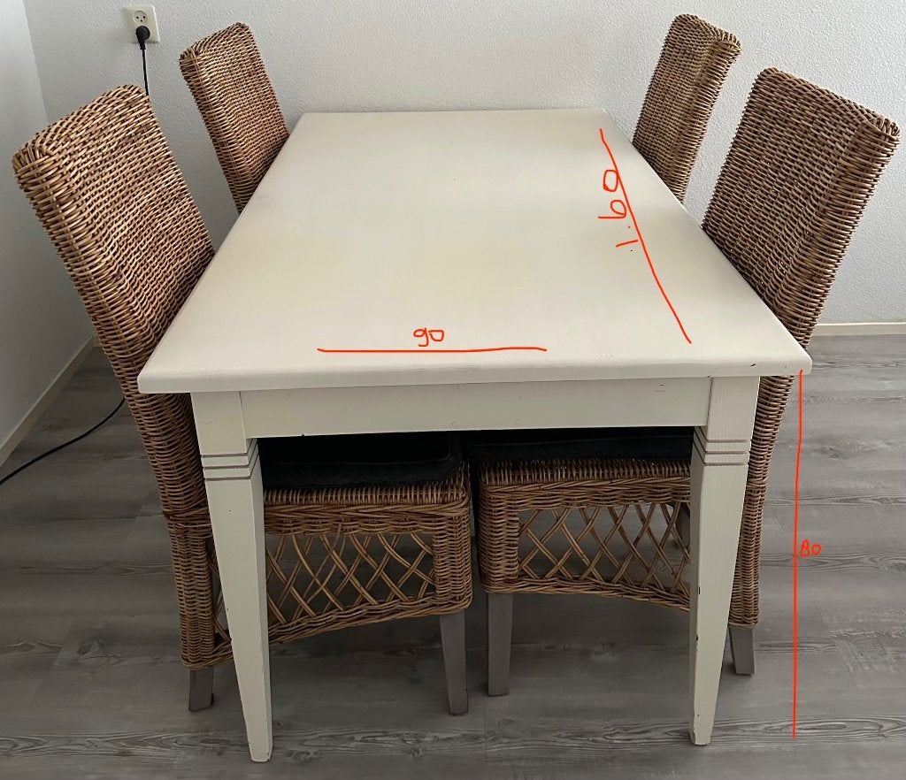 massief houten landelijke eettafel met 4 rotan stoelen, Huis en Inrichting, Tafels | Eettafels, Ophalen, Gebruikt, Landelijk  ibiza vintage