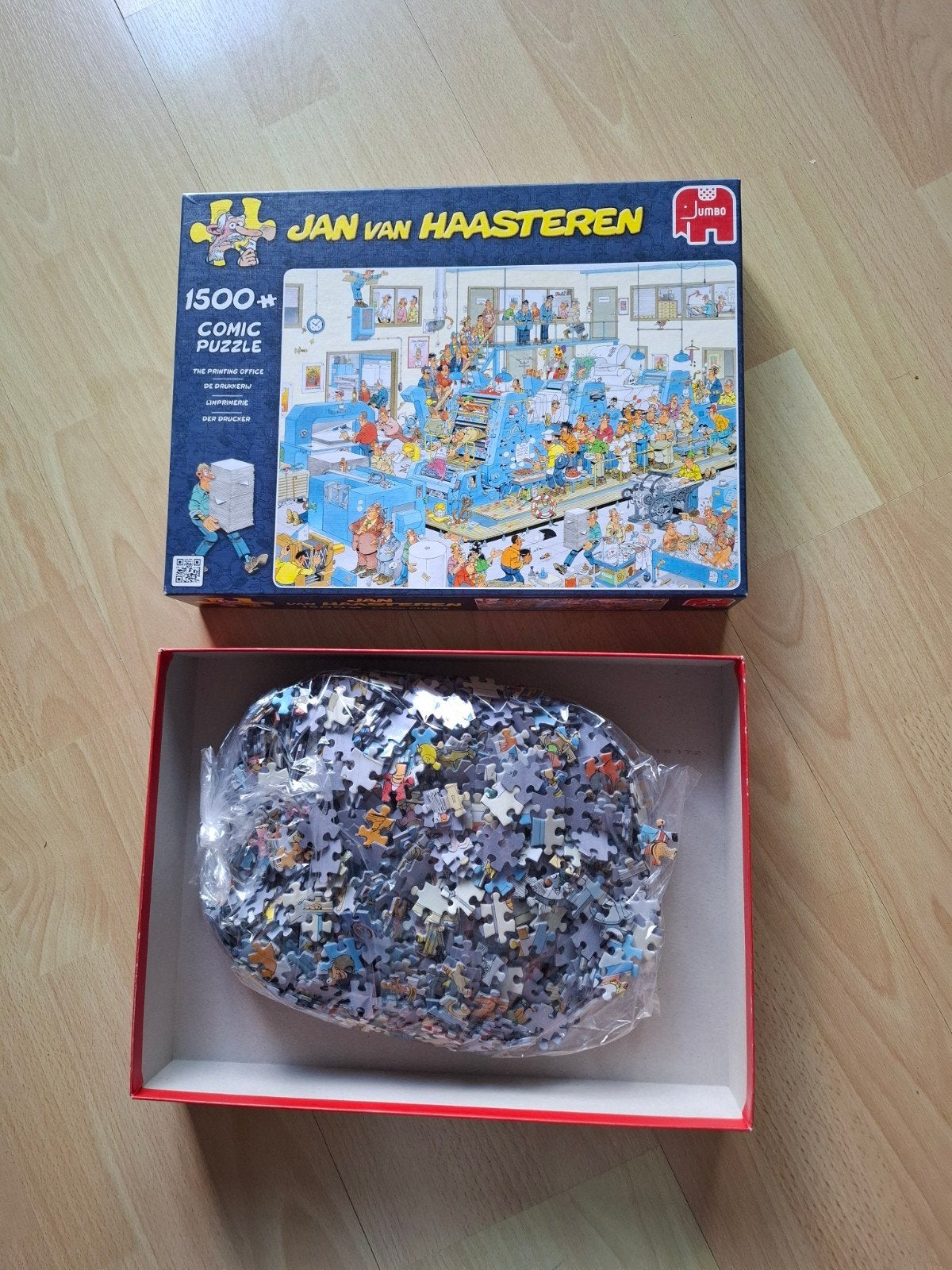 Jan van haasteren 1500 stukjes de Drukkerij, Ophalen of Verzenden, 500 t/m 1500 stukjes, Zo goed als nieuw