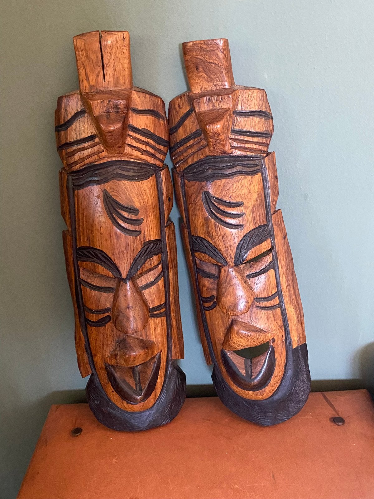 Vintage set houten handgesneden maskers, Ophalen of Verzenden