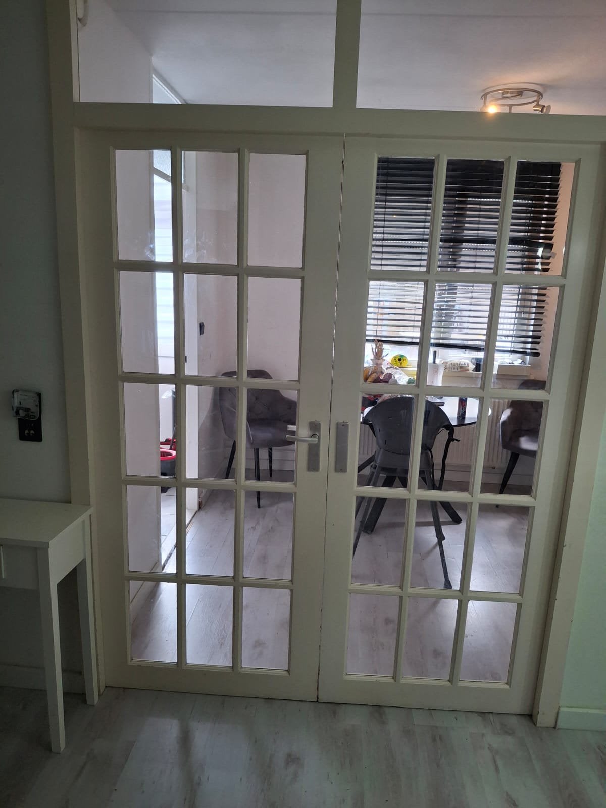 Dubbele glasdeuren inclusief beslag, Doe-het-zelf en Verbouw, Deuren en Horren, Ophalen, Gebruikt, Binnendeur, 200 tot 215 cm