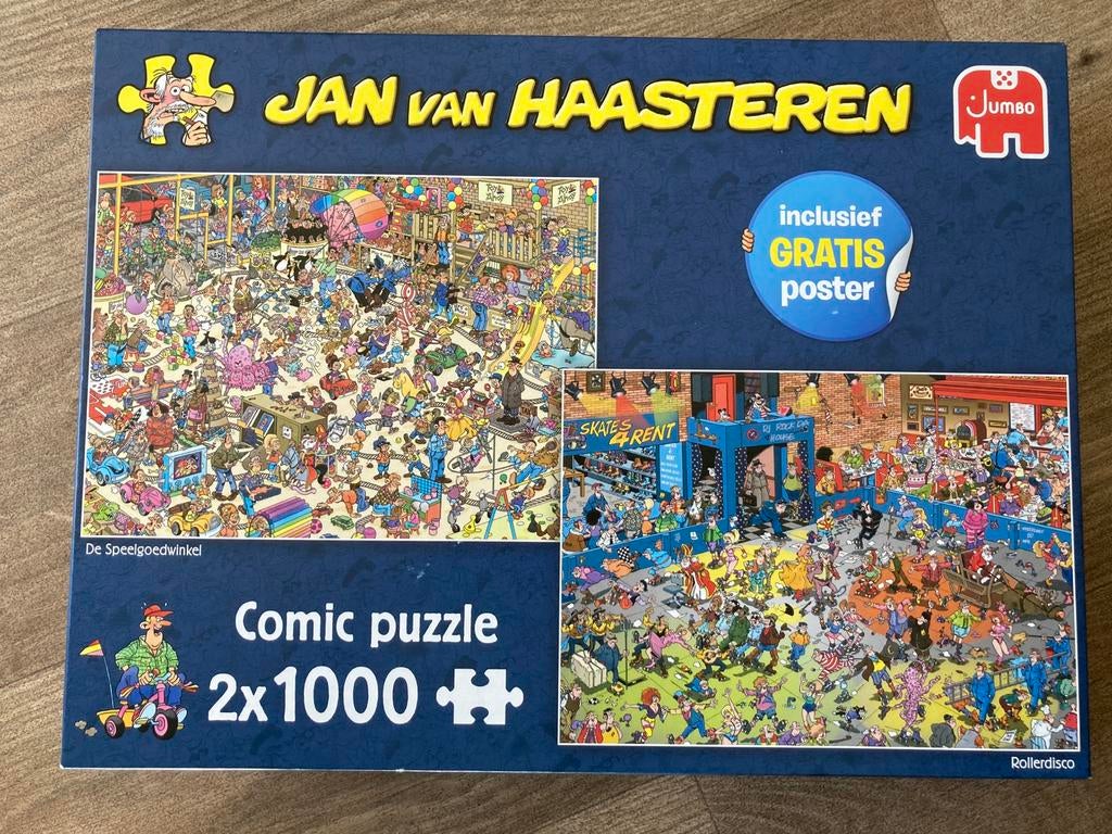 Jan van Haasteren De Speelgoedwinkel+Rollerdisco 2x 1000 st, Ophalen of Verzenden, 500 t/m 1500 stukjes, Gebruikt, Legpuzzel