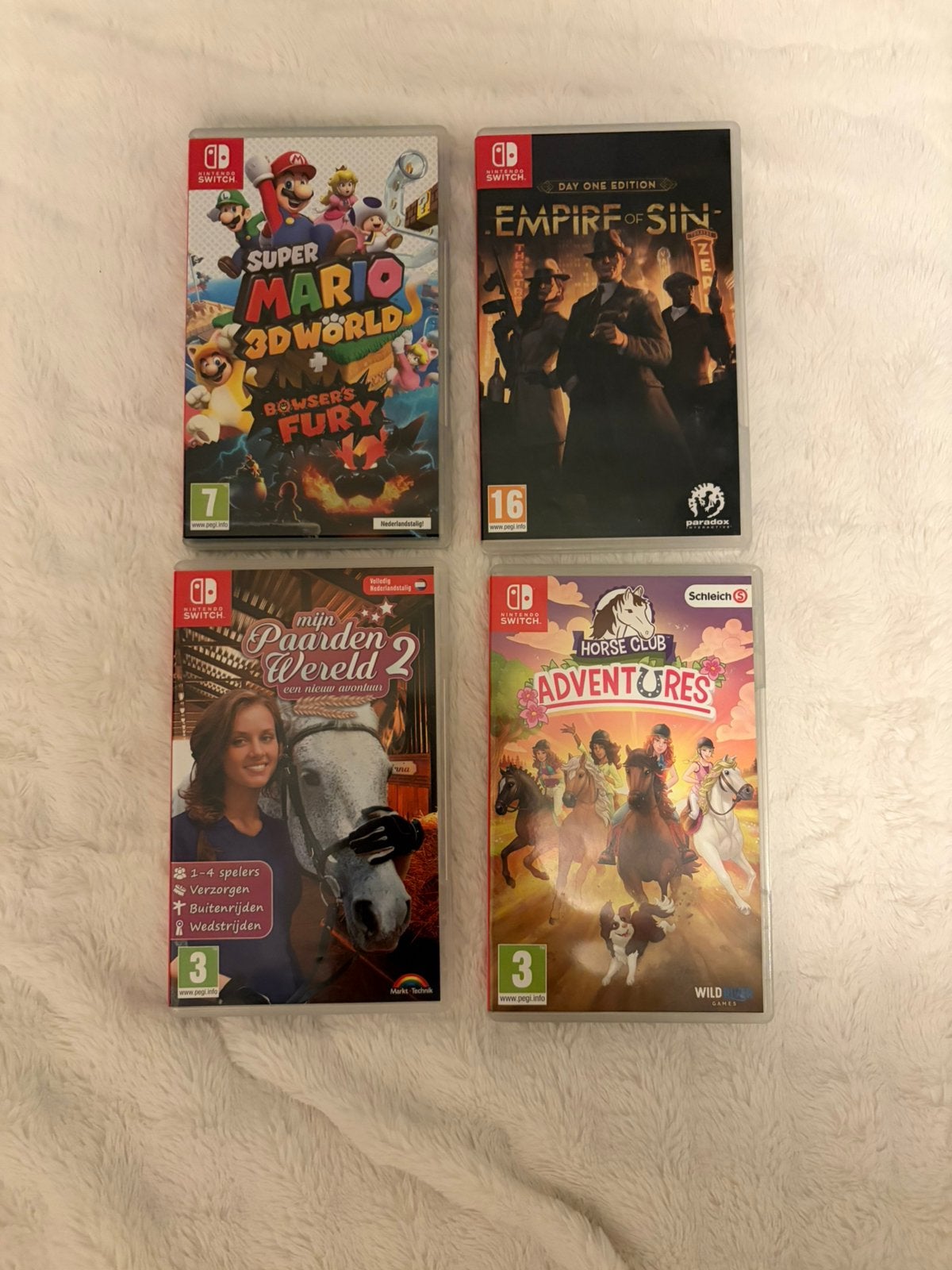 4 Nintendo Switch spellen – Super Mario 3D World + paarden, Avontuur en Actie, Verzenden, Zo goed als nieuw, 3 spelers of meer