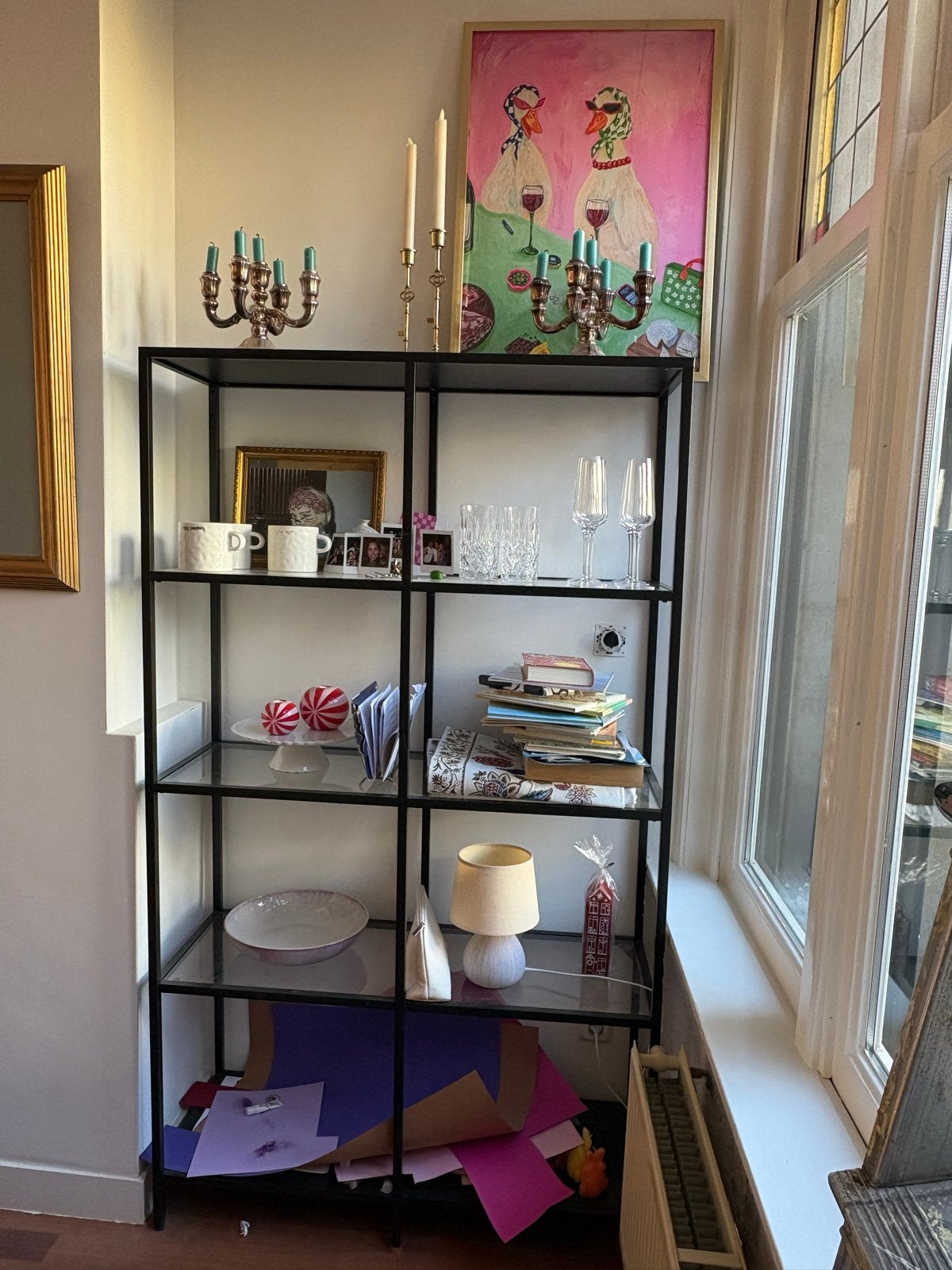 Zwarte Metalen glazen kast VITTSJÖ IKEA, Ophalen, Gebruikt