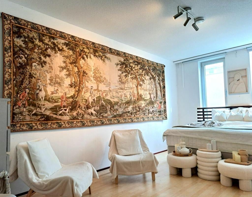 Groot Jules Pansu Frans Gobelin-stijl Wandtapijt (390x157cm), Meerkleurig, Klassiek, Ophalen of Verzenden, Zo goed als nieuw