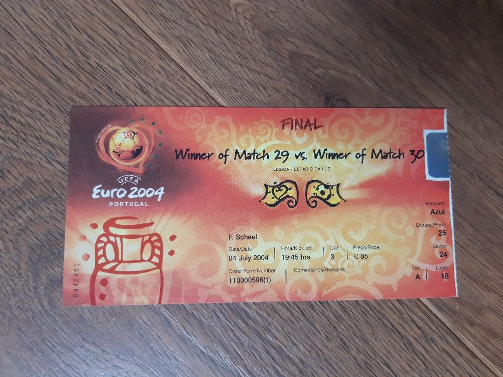 FINALE EURO2004 VOETBAL TICKET - PORTUGAL-GRIEKENLAND #31, Eén persoon, Juni