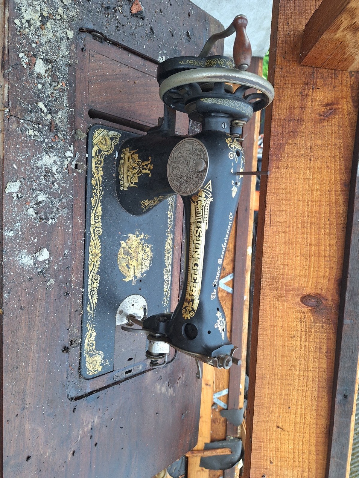 Antieke Singer Naaimachine met Houten Tafel, Antiek en Kunst, Ophalen