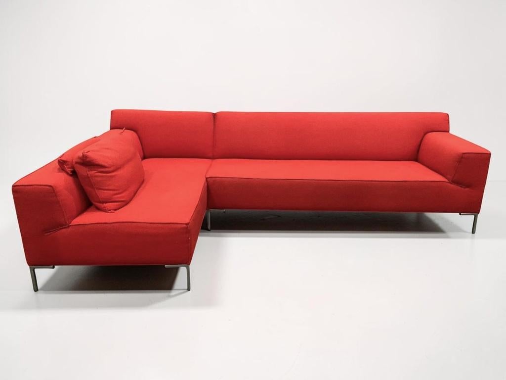 Design on Stock Bloq Hoekbank – Ploegwol Rood, Huis en Inrichting, Banken | Bankstellen, Ophalen, 250 tot 300 cm, -, -