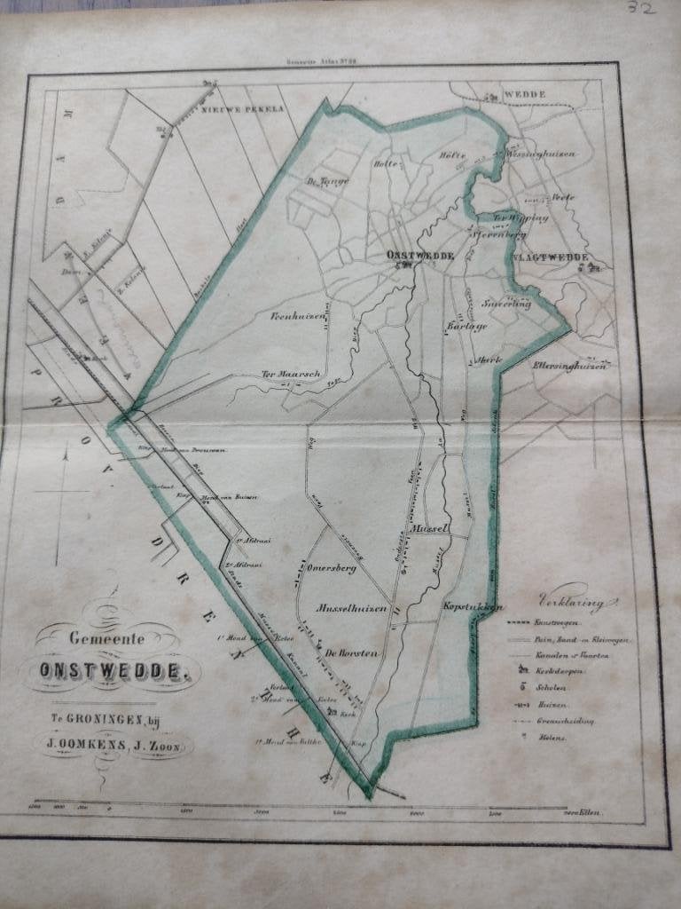 32 Onstwedde Musselhuizen De Horsten Litho Fehse 1862, Antiek en Kunst, Ophalen of Verzenden