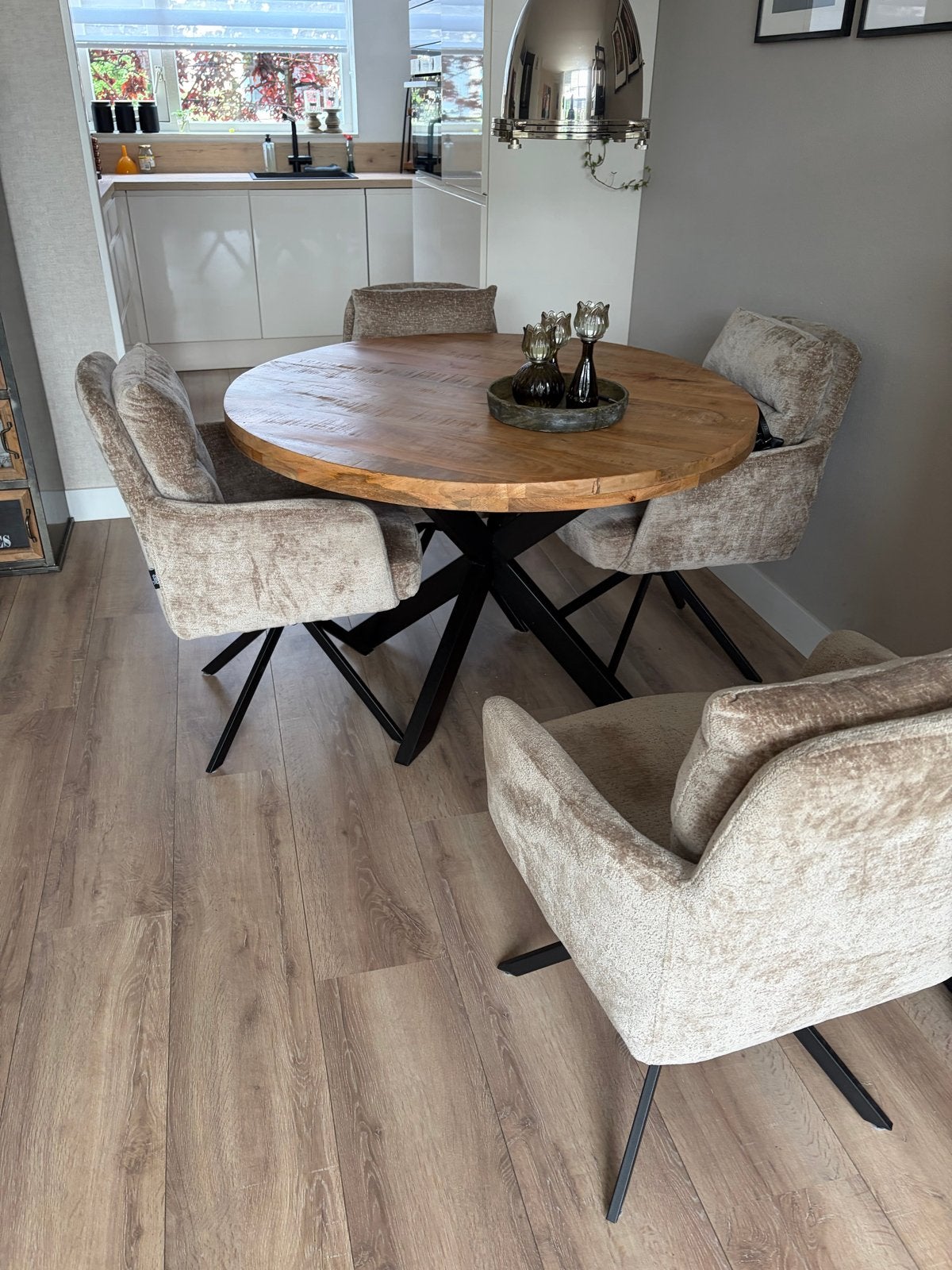 Ronde mangohouten eettafel 120 cm, Huis en Inrichting, Tafels | Eettafels, Gebruikt, 100 tot 150 cm, Rond, Ophalen of Verzenden
