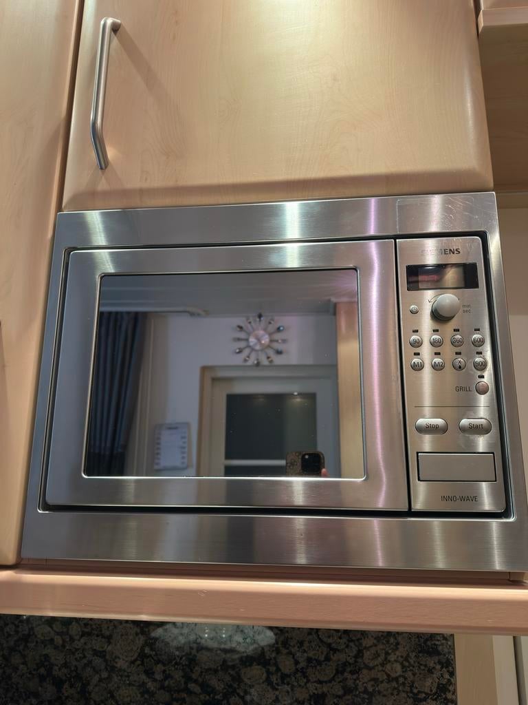 Siemens Inbouw Magnetron met Grill - RVS, Gebruikt, 60 cm of meer, Grill, Ophalen of Verzenden
