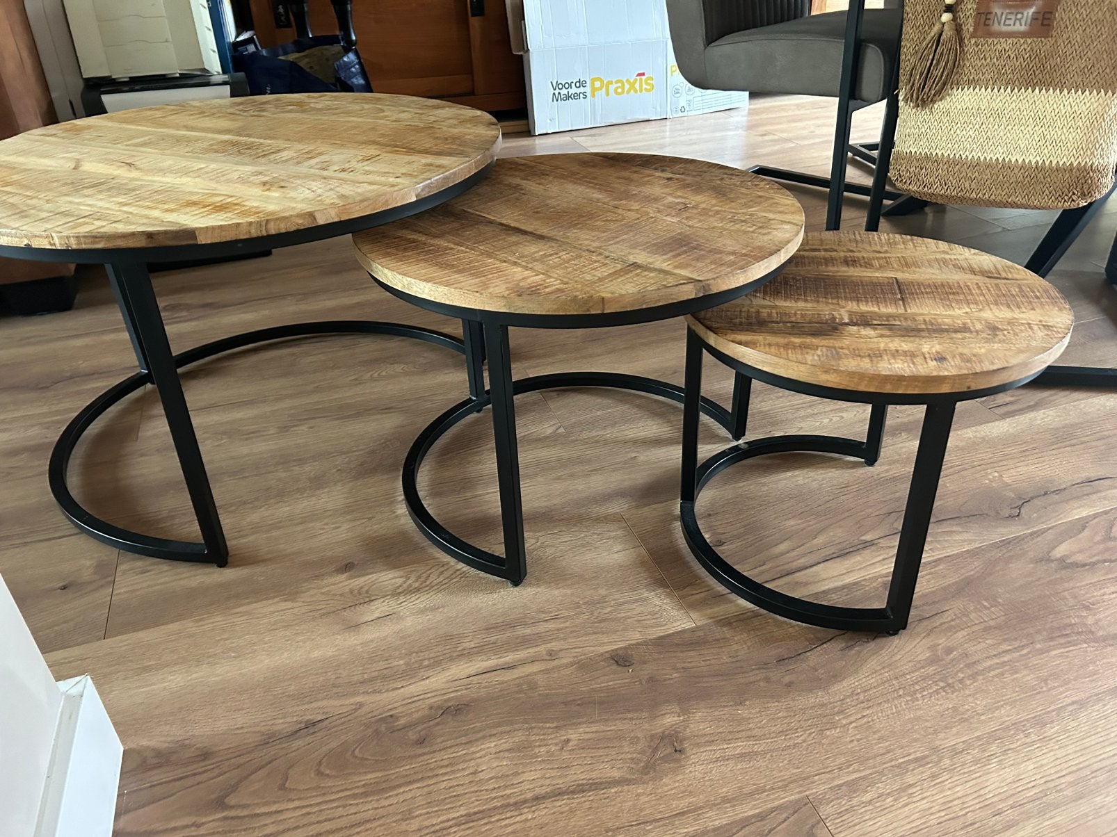 Mango houten tafel set, Ophalen, Gebruikt, Rond