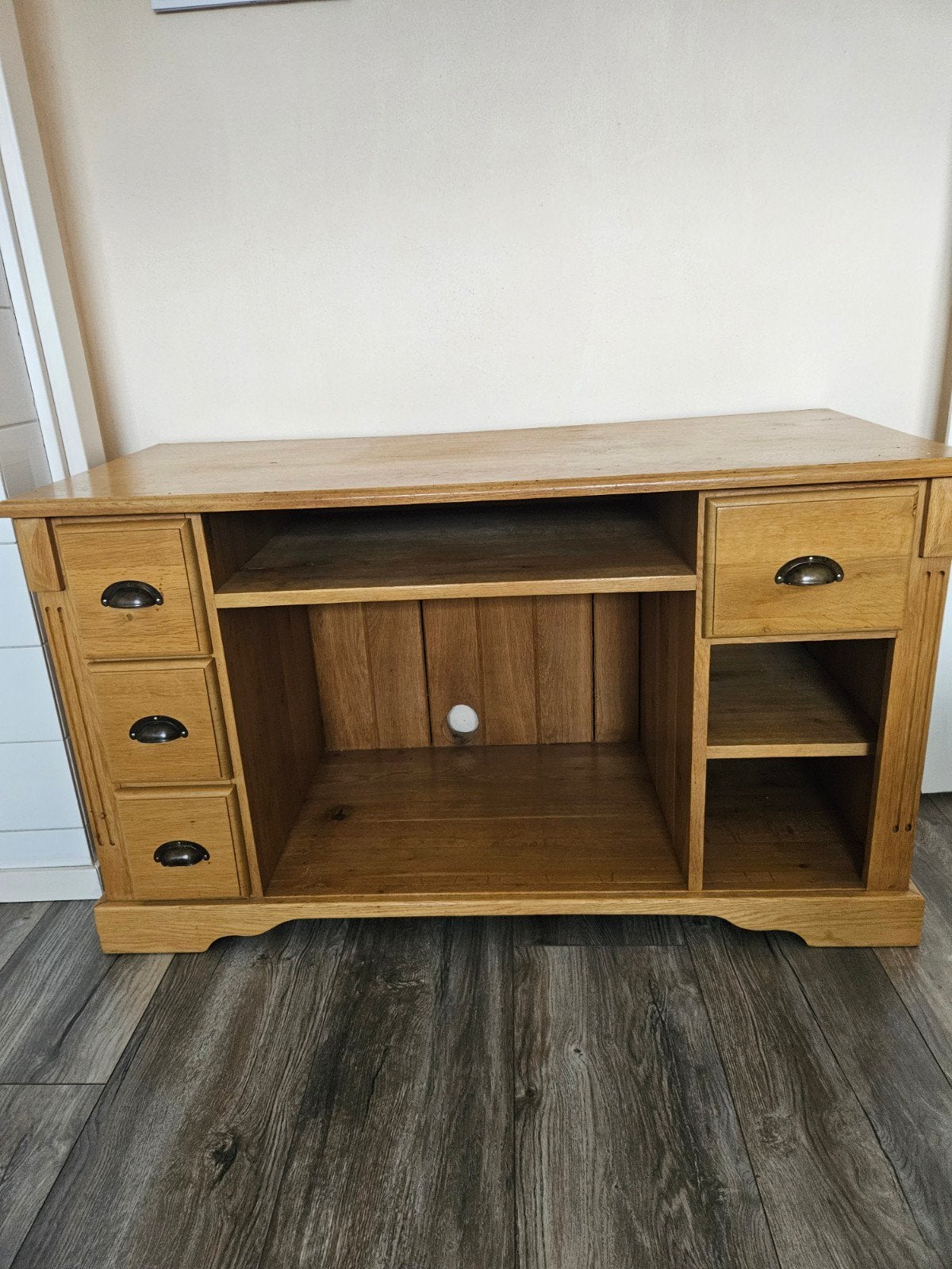 t.v meubel, Ophalen, 100 tot 150 cm, Eikenhout, Zo goed als nieuw