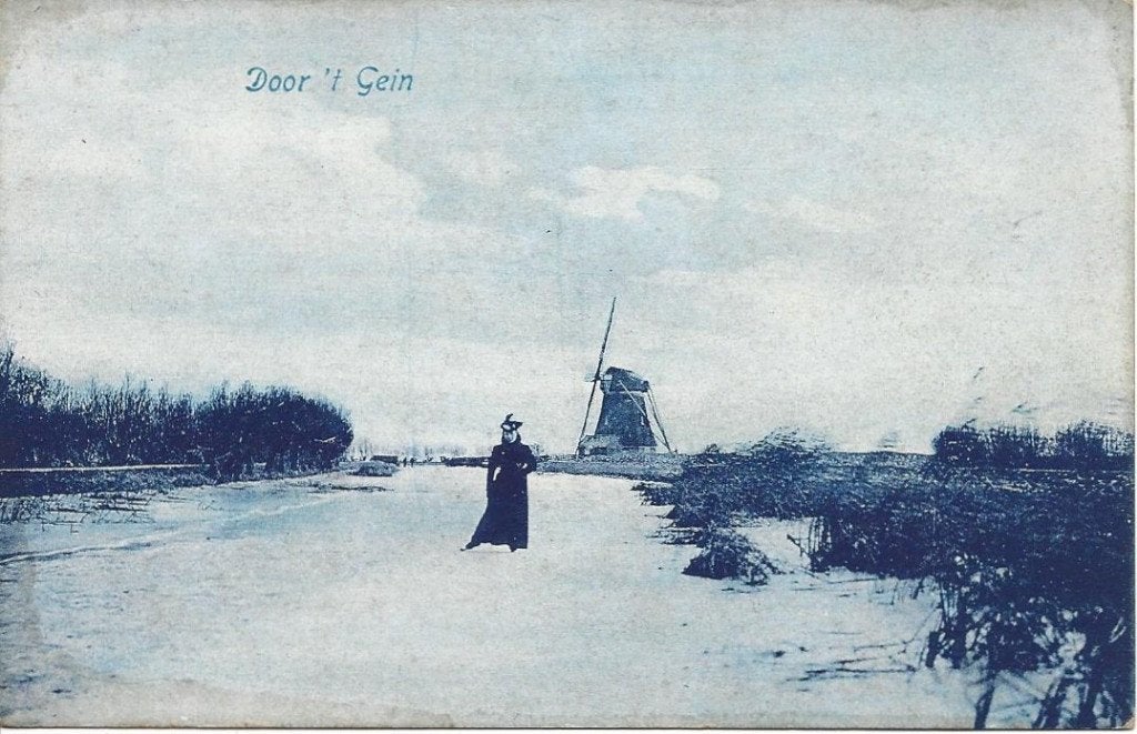 Abcoude (Utr.) Schaatsend over 't Gein, Molen, 1906, Ophalen of Verzenden, Voor 1920, Ongelopen, Utrecht