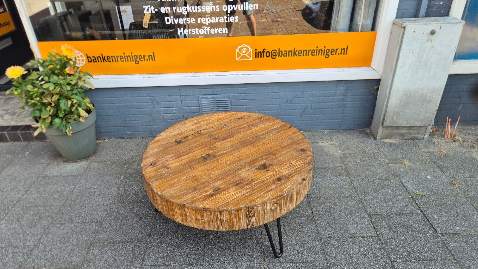 Ronde salontafel met ijzeren poten - diameter 90 cm, Ophalen, Rond, 50 tot 100 cm, 50 tot 100 cm