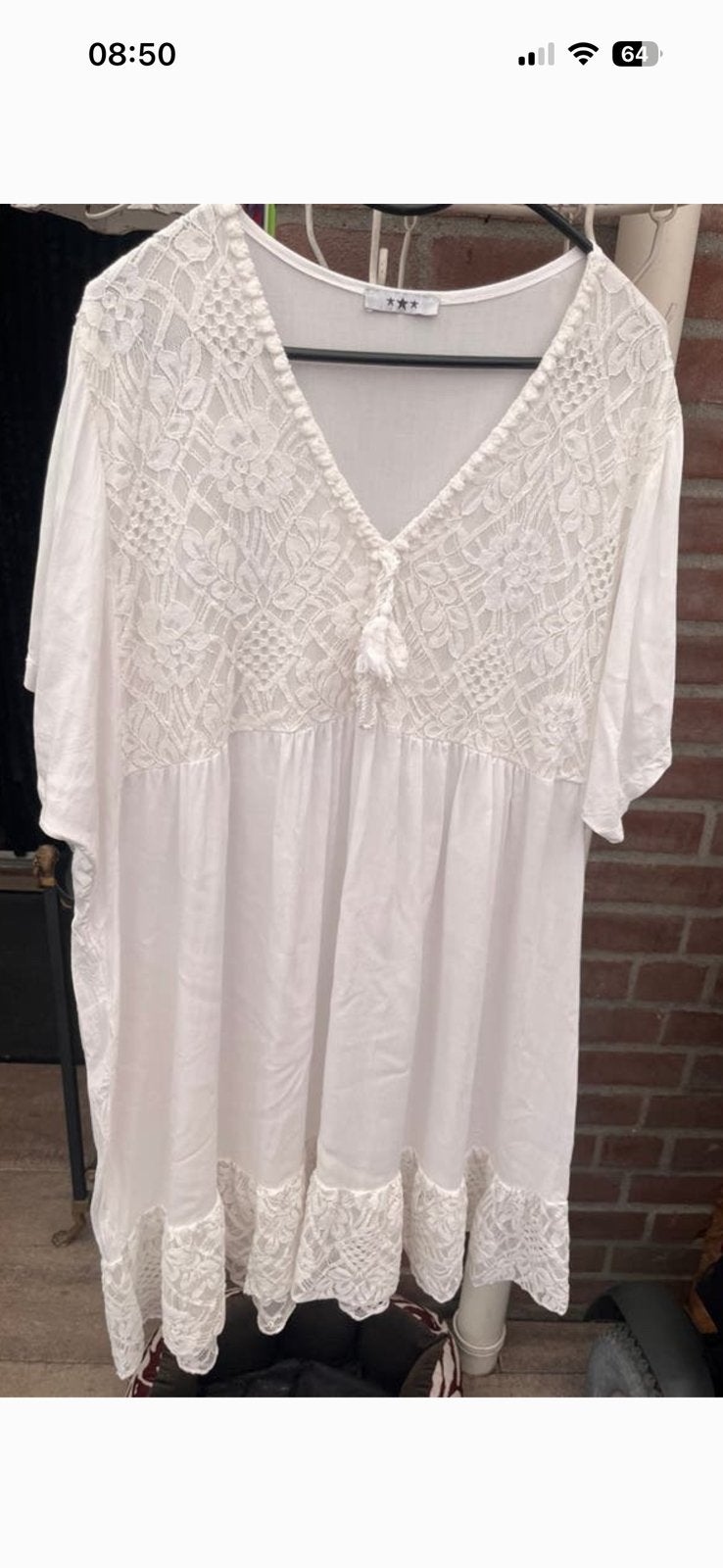 tuniek wit met kant maat 50/52, Ophalen of Verzenden, Zo goed als nieuw, Wit, Blouse of Tuniek