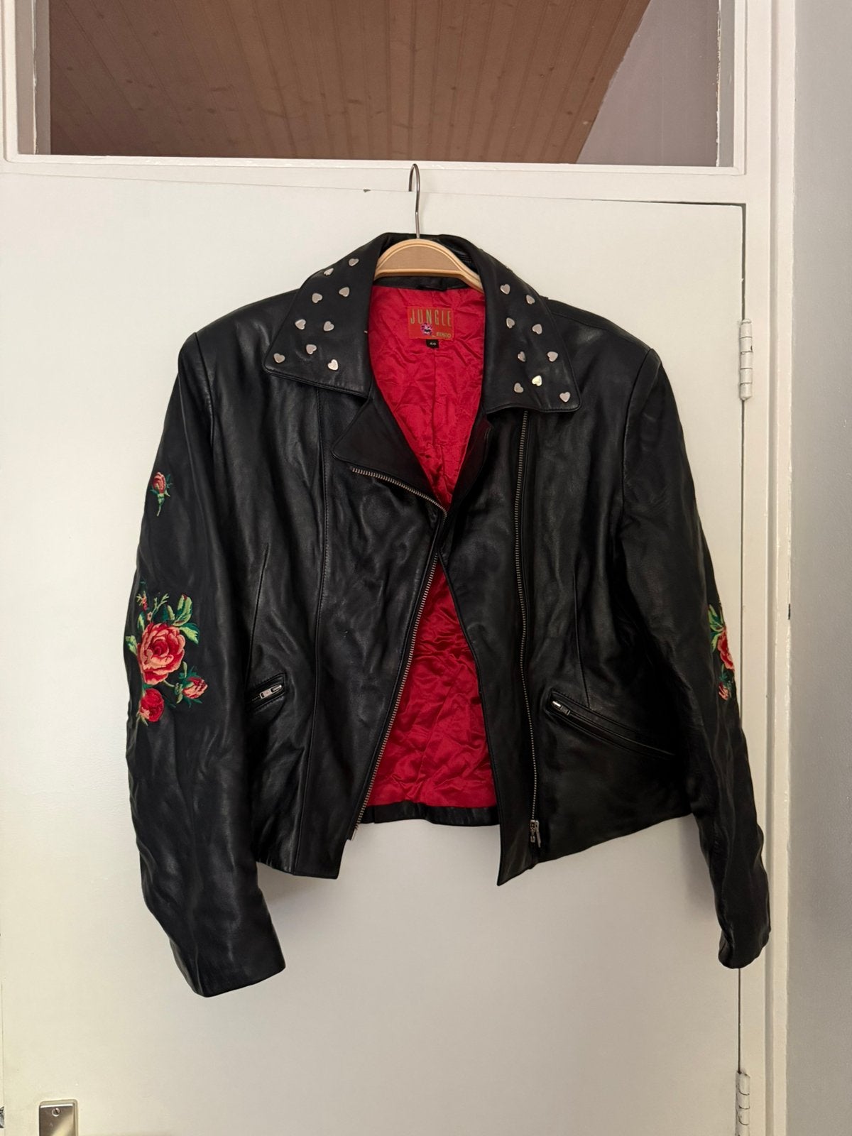 Vintage geborduurde Kenzo Jungle leren jas, Ophalen of Verzenden, Zo goed als nieuw, Maat 38/40 (M), Zwart