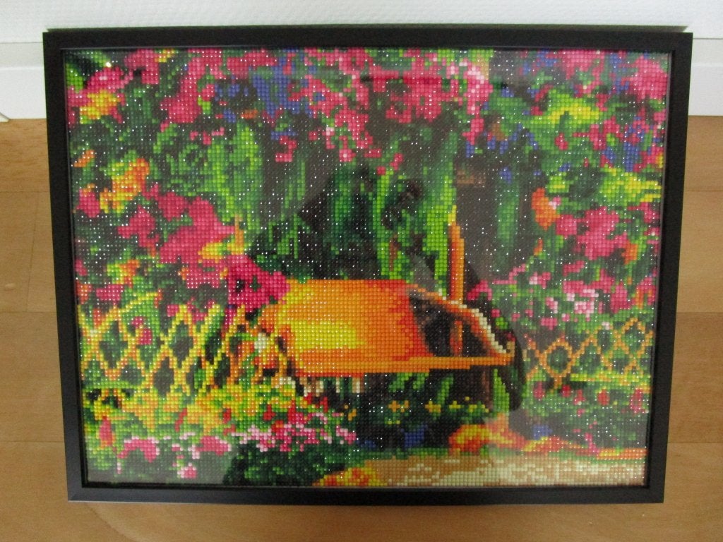 Diamond painting in lijst - parkbankje, 30 cm, 40 cm, Schilderij, Meerkleurig