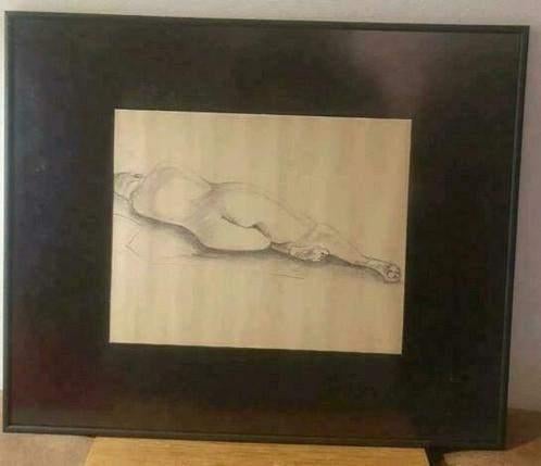 Tekening naaktmodel op rug gesigneerd Jan ? naakte vrouw, Ophalen