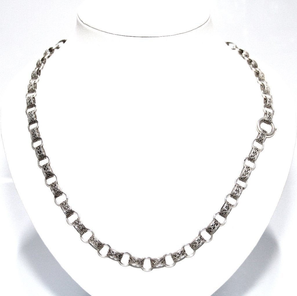 Schitterende 54 CM Antieke Franse Zilveren Ketting, Sieraden, Tassen en Uiterlijk, Antieke sieraden, Ophalen of Verzenden, Zilver