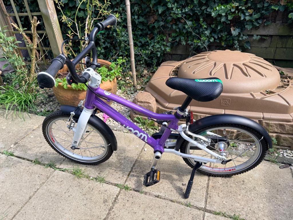 Woom 3 kinderfiets 16 inch - paars, Ophalen, Gebruikt, Velgrem, 16 tot 20 inch
