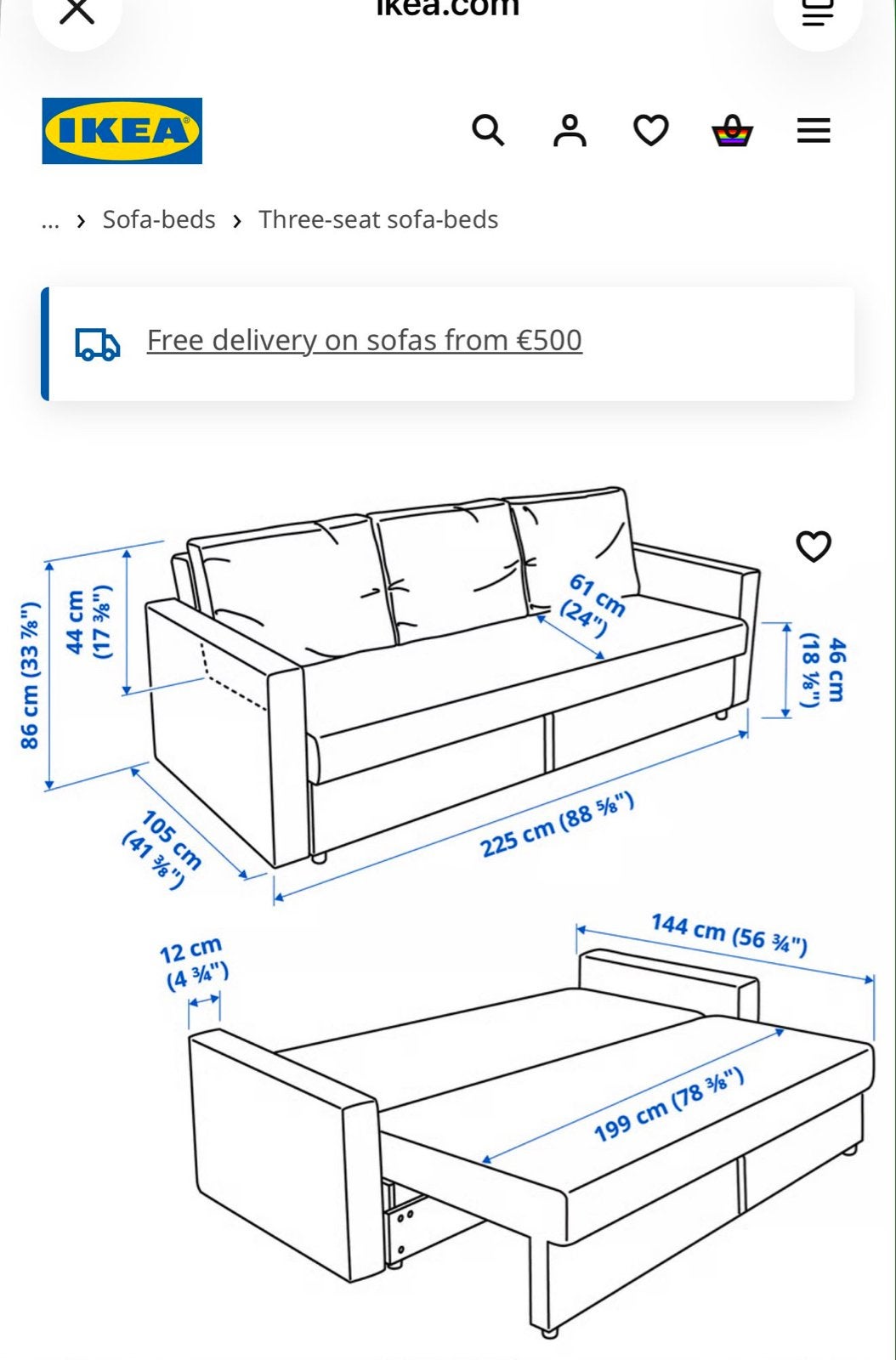 IKEA FRIHETEN 3-zits slaapbank, Bomstad zwart, Ophalen, Gebruikt, Zwart, Tweepersoons