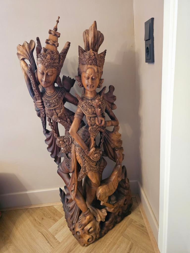 Prachtig houtsnijwerk Rama en Sita uit Bali, Ophalen