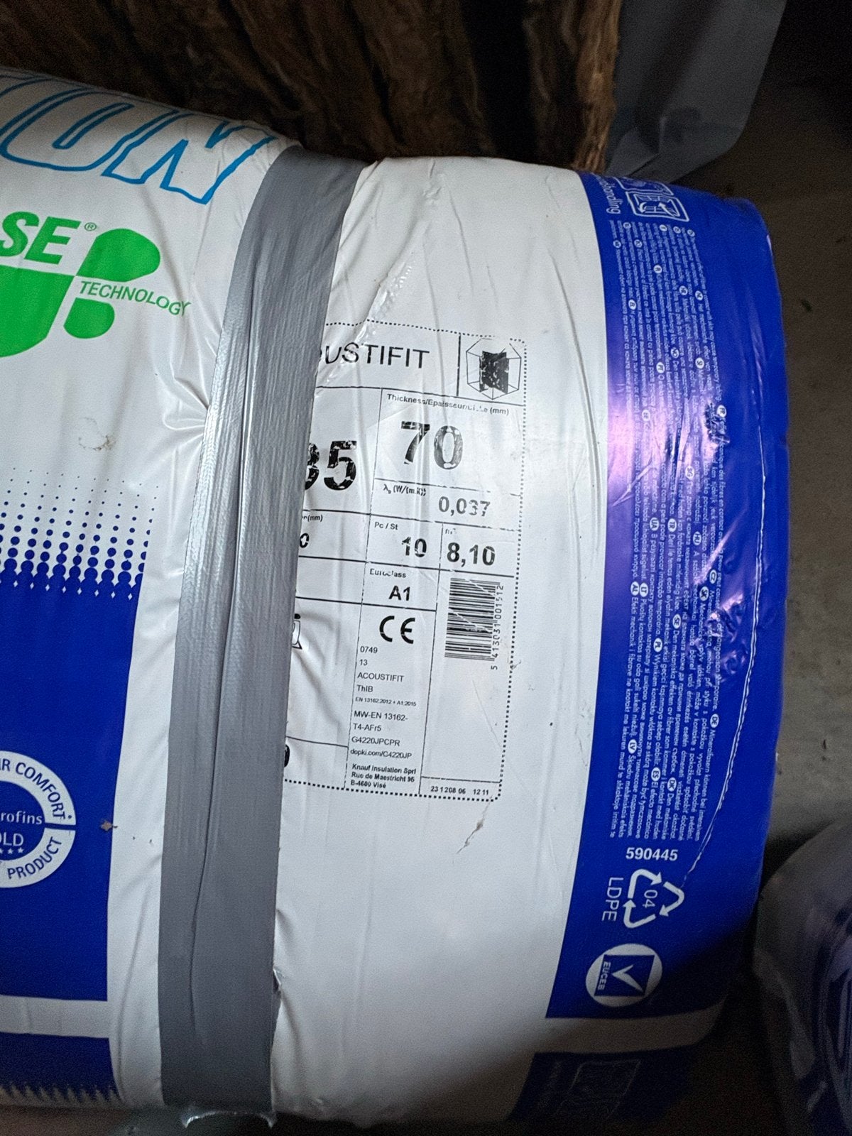 Knauf Isolatie Acoustifit 70mm, Ophalen, 4 tot 8 cm, 10 tot 15 m², Nieuw