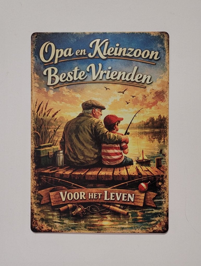 Opa en Kleinzoon reclamebord van metaal wandbord decoratie, Info@deconoord.nl, Deco Noord, Nieuw, Ophalen of Verzenden