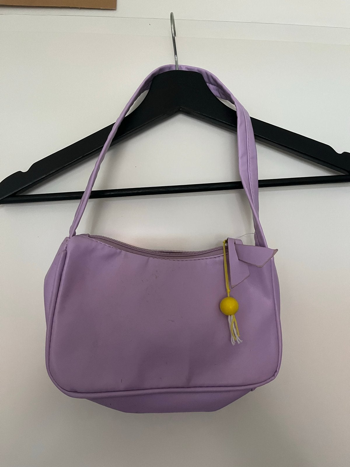 Lila schoudertasje met geel smiley detail, Verzenden, Gebruikt, Paars, Schoudertasje