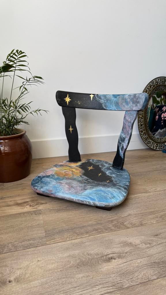 Meditatiestoel met Leuning - Handgeschilderd Sterrenstelsel, Huis en Inrichting, Stoelen, Overige kleuren, Ophalen of Verzenden
