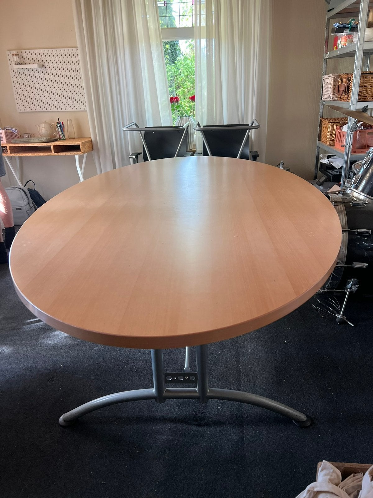 Verstelbare ovale tafel, Huis en Inrichting, Ophalen, 100 tot 150 cm, 200 cm of meer, Zo goed als nieuw