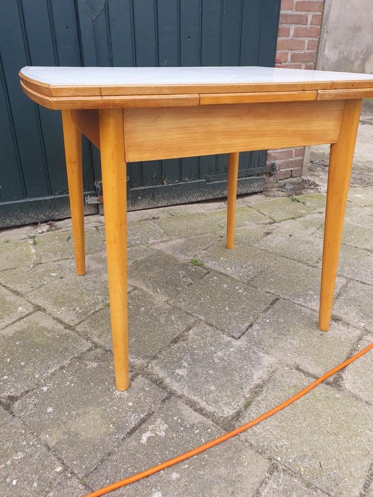 Vintage formica tafel, Ophalen, Gebruikt, 100 tot 150 cm, Teakhout