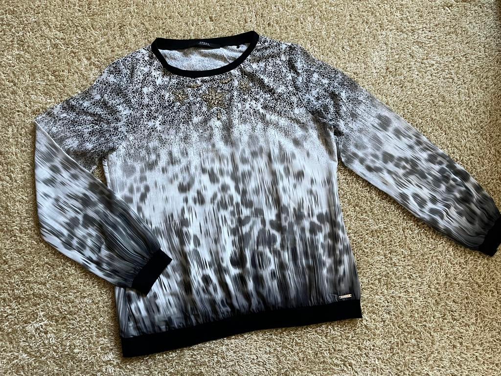 Guess mooie luxe blouse /top met strass zwart/wit mt. L, Wit, Maat 42/44 (L), Ophalen of Verzenden, Zo goed als nieuw